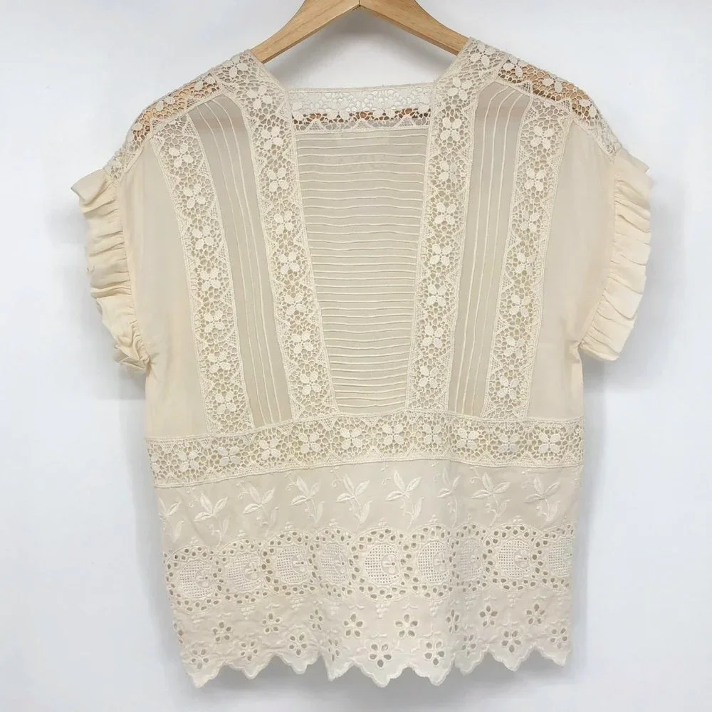 Ulla Johnson Adrienne Scalloped  Silk Eyelet Victorian Blouse Off White Size 2 - Picture 4 of 16